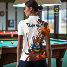 Load image into Gallery viewer, Personalized Orange Funny 8 Ball Crown Flame Billiard Shirt For Women Custom Pool Team Shirt TDM5237