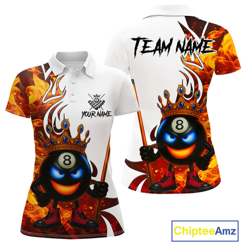 Personalized Orange Funny 8 Ball Crown Flame Billiard Shirt For Women Custom Pool Team Shirt TDM5237