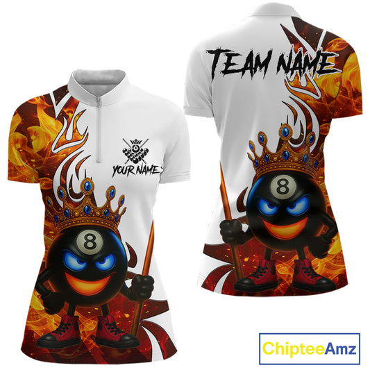 Personalized Orange Funny 8 Ball Crown Flame Billiard Shirt For Women Custom Pool Team Shirt TDM5237