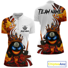 Load image into Gallery viewer, Personalized Orange Funny 8 Ball Crown Flame Billiard Shirt For Women Custom Pool Team Shirt TDM5237