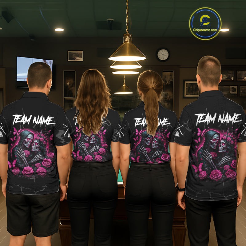 Personalized Pink 8 Ball Skull Roses Billiard Shirt For Women Custom Valentine Billiard Gifts TDM5750
