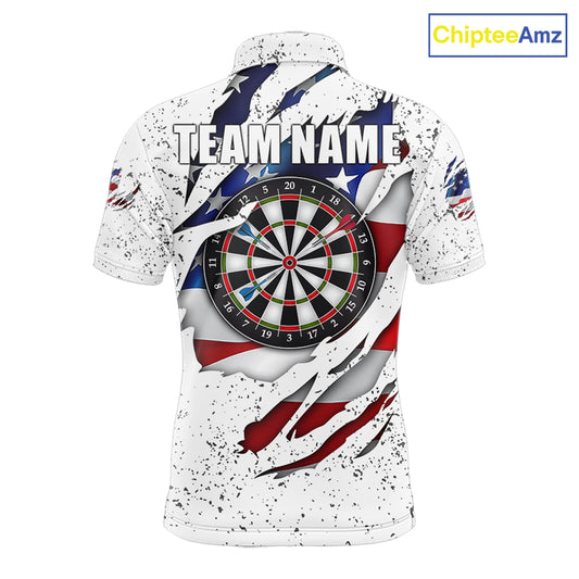 White Grunge American Flag Darts Shirt For Men Custom Patriotic Darts Team Jersey Polo & 1/4 Zip TDM5958