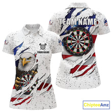 Load image into Gallery viewer, White Grunge American Flag Darts Shirt For Women Custom Patriotic Darts Team Jersey Polo &amp; 1/4 Zip TDM5958