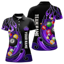 Load image into Gallery viewer, 3D Billiard Balls Fire Flame Custom Pool Shirts For Women, Billiard League Team Jerseys | Purple TDM3753