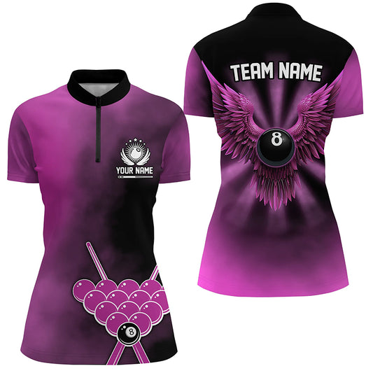 Personalized Pink Billiard 8 Ball Wings Custom Women Billiard Shirts, 8 Ball Pool Pink Jerseys TDM1843