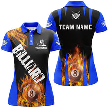 Load image into Gallery viewer, Personalized Flame 8 Ball Pool Fire Billiard Shirts For Women Custom Blue And Black Billiard Jerseys TDM2058