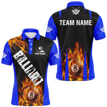 Load image into Gallery viewer, Personalized Flame 8 Ball Pool Fire Billiard Shirts For Men Custom Blue And Black Billiard Jerseys TDM2058