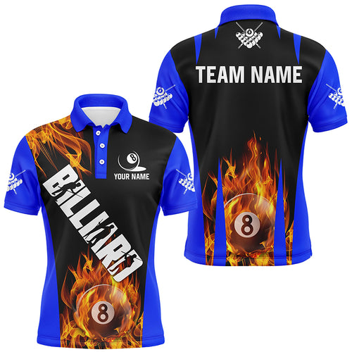 Personalized Flame 8 Ball Pool Fire Billiard Shirts For Men Custom Blue And Black Billiard Jerseys TDM2058