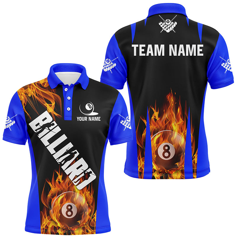Personalized Flame 8 Ball Pool Fire Billiard Shirts For Men Custom Blue And Black Billiard Jerseys TDM2058