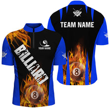 Load image into Gallery viewer, Personalized Flame 8 Ball Pool Fire Billiard Shirts For Men Custom Blue And Black Billiard Jerseys TDM2058