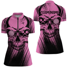 Load image into Gallery viewer, Personalized Pink Grunge Skull Darts Polo &amp; Quarter-Zip Shirt For Women Custom Cool Darts Team Jersey TDM2531