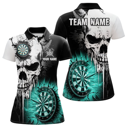 Personalized Grunge Skull Crack Wall Women Dart Shirts Custom Darts League Team Jerseys |Turquoise TDM2784