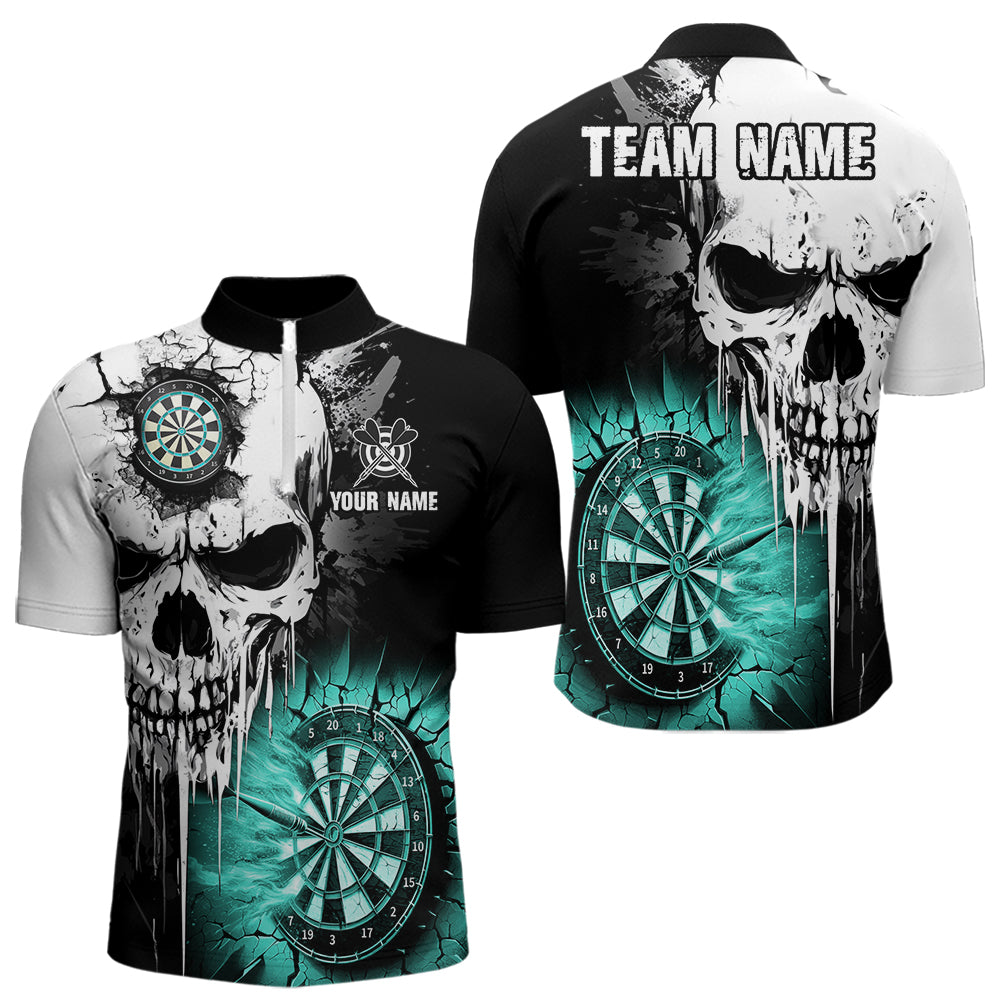 Personalized Grunge Skull Crack Wall Men Dart Shirts Custom Darts League Team Jerseys |Turquoise TDM2784