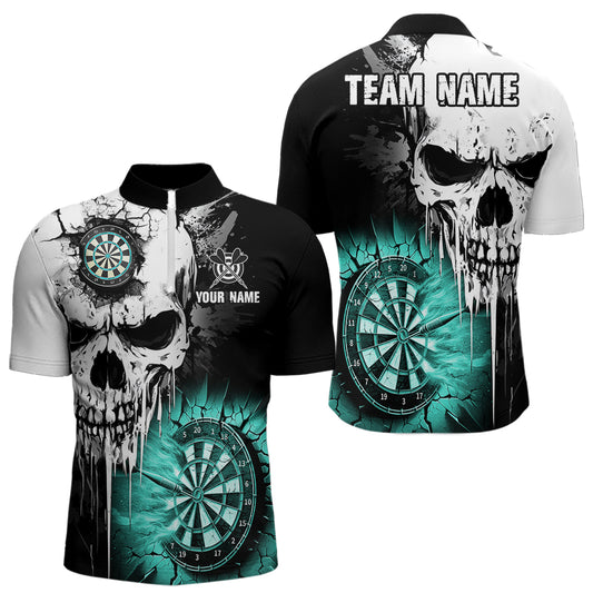 Personalized Grunge Skull Crack Wall Men Dart Shirts Custom Darts League Team Jerseys |Turquoise TDM2784
