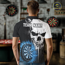Load image into Gallery viewer, Personalized Grunge Skull Crack Wall Men Dart Shirts Custom Scary Darts League Team Jerseys |Blue TDM2785