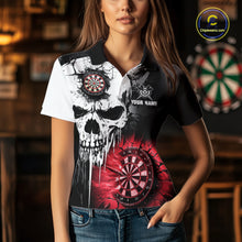 Load image into Gallery viewer, Personalized Grunge Skull Crack Wall Women Dart Shirts Custom Scary Darts League Team Jerseys |Red TDM2786