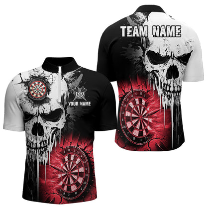 Personalized Grunge Skull Crack Wall Men Dart Shirts Custom Scary Darts League Team Jerseys |Red TDM2786