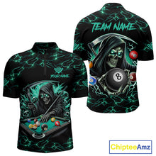 Load image into Gallery viewer, Turquoise Funny Grim Reaper 8 Ball Pool Men Billiard Shirt Custom Lightning Billiard Team Jerseys TDM5239