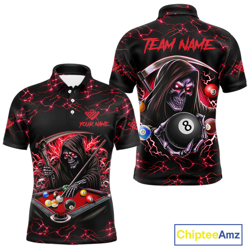 Red Funny Grim Reaper 8 Ball Pool Men Billiard Shirts Custom Billiard Jersey Team Polo & 1/4 Zip TDM5241