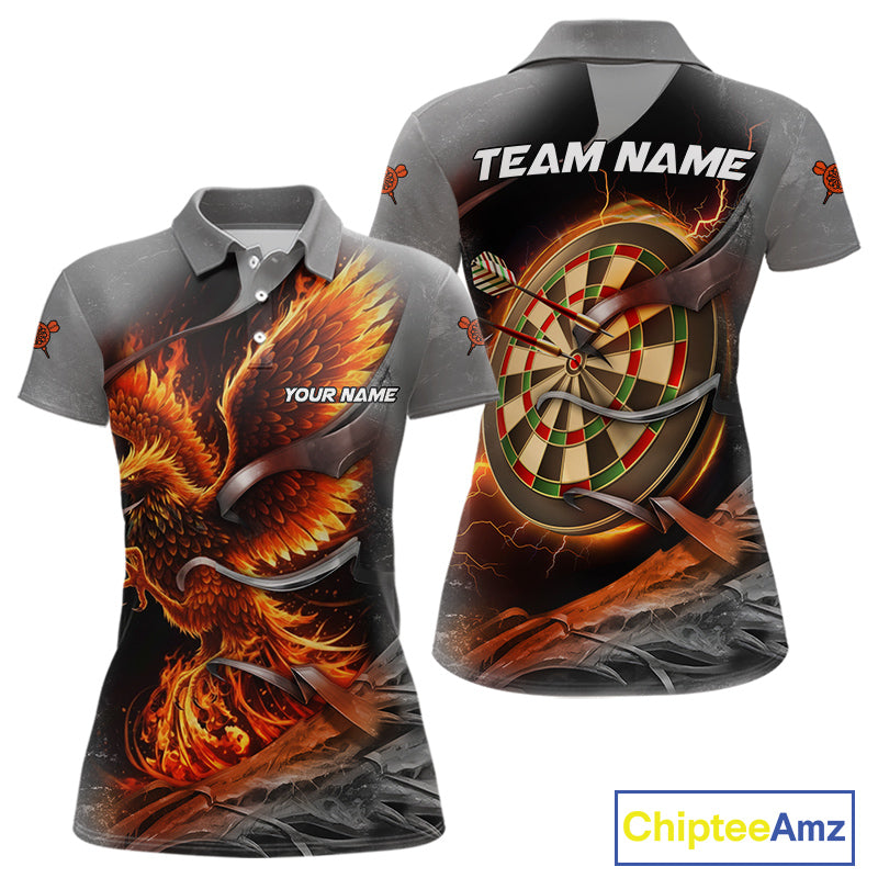 Personalized Phoenix Flame Darts Shirt For Women Custom Darts Team Jersey Polo & 1/4 Zip |Orange TDM5246