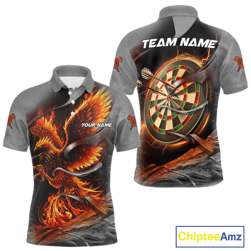 Personalized Phoenix Flame Darts Shirt For Men Custom Darts Team Jersey Polo & 1/4 Zip |Orange TDM5246