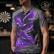 Load image into Gallery viewer, Personalized Phoenix Flame Darts Shirt For Men Custom Darts Team Jersey Polo &amp; 1/4 Zip |Purple TDM5248