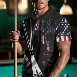 American Flag Smoke 8 Ball Pool Billiard Shirt For Men Custom Patriotic Billiard Team Jersey TDM3449