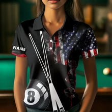 Load image into Gallery viewer, American Flag Smoke 8 Ball Pool Billiard Shirt For Women Custom Patriotic Billiard Team Jersey TDM3449