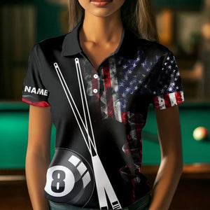 American Flag Smoke 8 Ball Pool Billiard Shirt For Women Custom Patriotic Billiard Team Jersey TDM3449