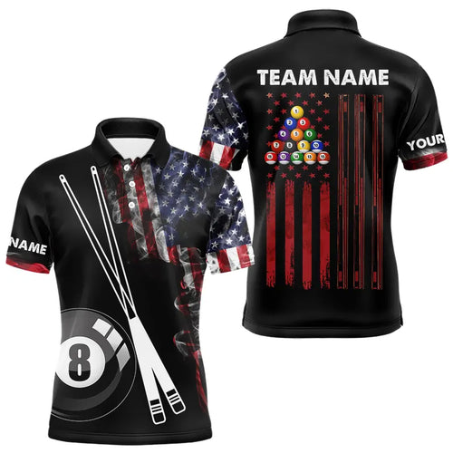 American Flag Smoke 8 Ball Pool Billiard Shirt For Men Custom Patriotic Billiard Team Jersey TDM3449