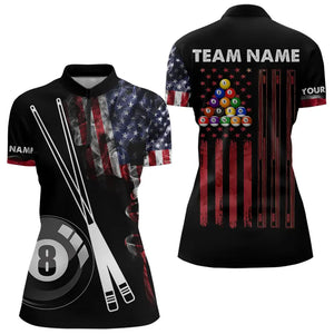 American Flag Smoke 8 Ball Pool Billiard Shirt For Women Custom Patriotic Billiard Team Jersey TDM3449