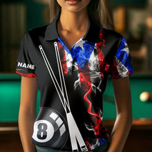 Load image into Gallery viewer, Personalized US Flag Smoke 8 Ball Pool Billiard Shirt For Women Custom Patriotic Billiard Team Jersey TDM3450