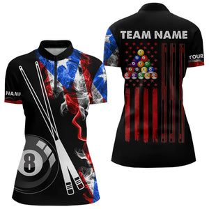 Personalized US Flag Smoke 8 Ball Pool Billiard Shirt For Women Custom Patriotic Billiard Team Jersey TDM3450