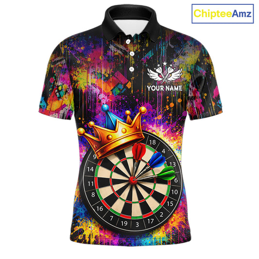 Funny Colorful Crown Dartboard Splash Darts Shirt For Men Custom Darts Jersey Team Polo & 1/4 Zip TDM5762