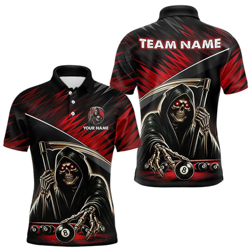 Red Grim Reaper 8 Ball Pool Billiard Shirts For Men Custom Billiard Team Jerseys Polo & 1/4 Zip TDM3760