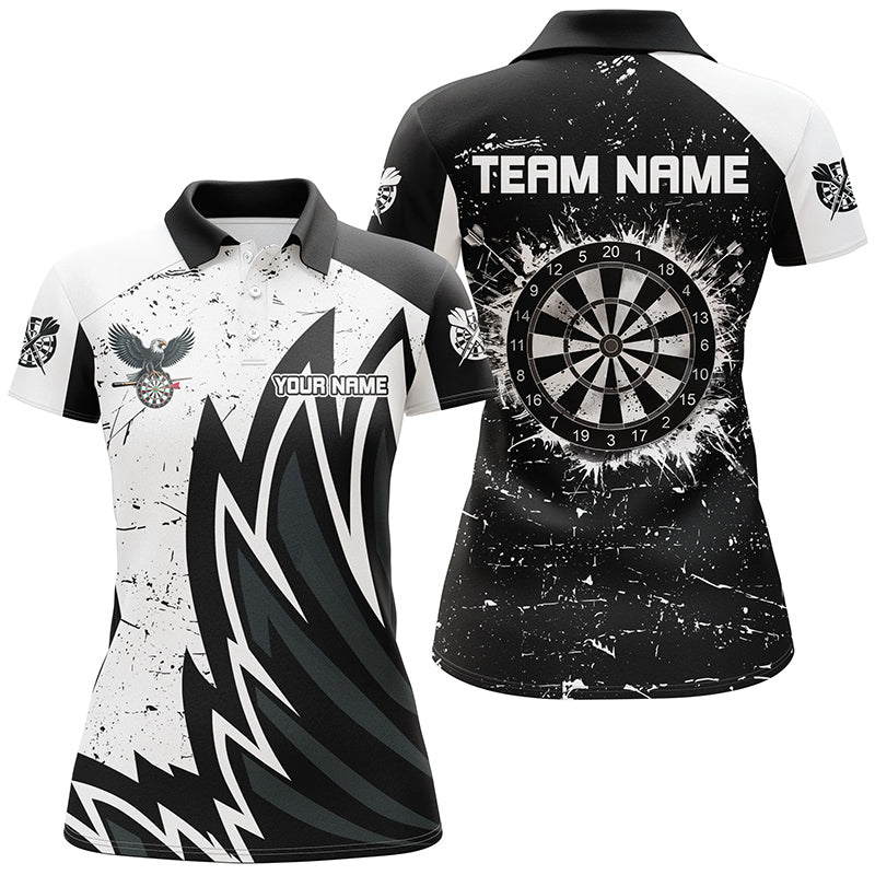 Custom Grunge Black White Dartboard Women Darts Shirts Custom Unique Darts Team Jerseys TDM1640