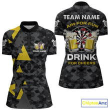 Load image into Gallery viewer, Darts and beer aim for fun drink for cheers darts quarter zip shirt for women designed for league tournaments and team events.