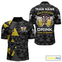 Load image into Gallery viewer, Darts and beer aim for fun drink for cheers darts quarter zip shirt for men designed for league tournaments and team events.