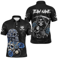 Load image into Gallery viewer, Personalized Funny Blue Skull Roses 8 Ball Billiard Shirts For Men Custom Pool Team Shirts Designs TDM2067