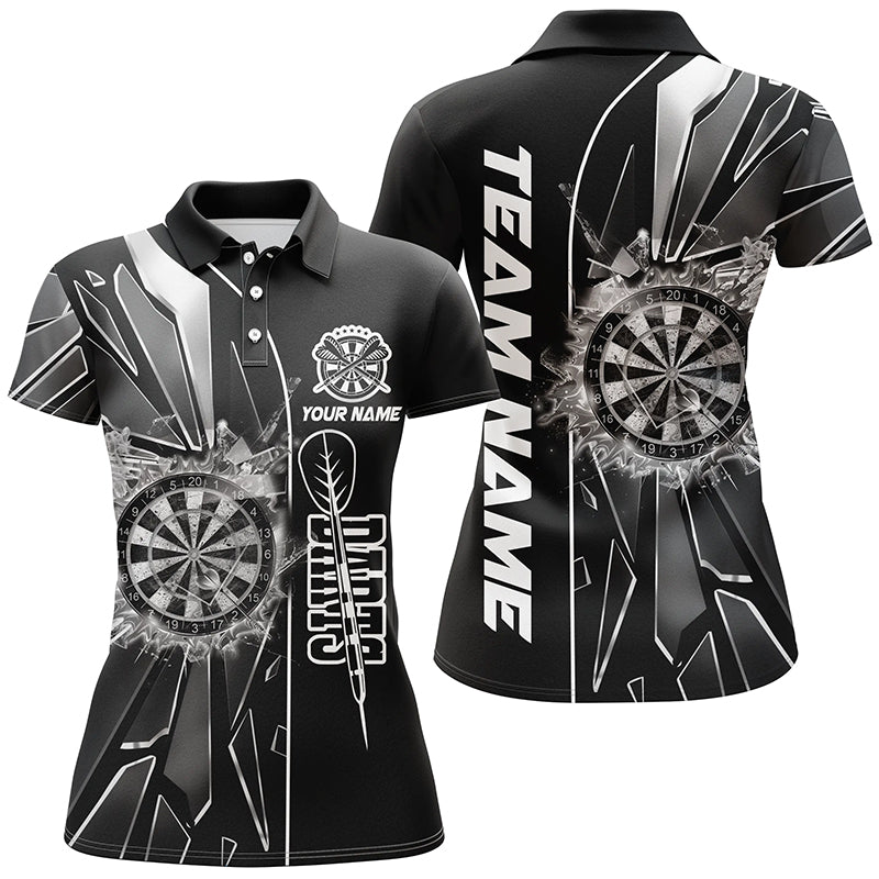 Personalized Black Break Glass 3D Darts Shirts For Women Custom Dart League Shirts Best Darts Jersey TDM2275