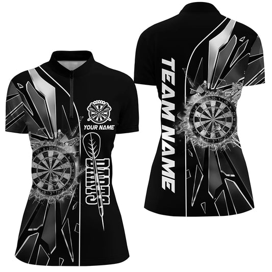 Personalized Black Break Glass 3D Darts Shirts For Women Custom Dart League Shirts Best Darts Jersey TDM2275