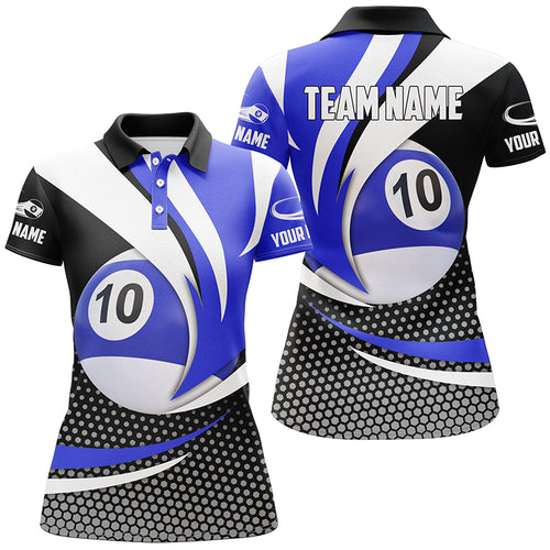 Personalized 10 Ball Pool Billiard Polo Shirts For Women, Custom 10 Ball Team League Billiard Shirts TDM0154