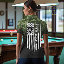 Load image into Gallery viewer, Black And Green Camo American Flag 8 Ball Billiard Shirt For Women Custom Patriotic Pool Team Jersey TDM5036