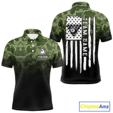 Load image into Gallery viewer, Black And Green Camo American Flag 8 Ball Billiard Shirt For Men Custom Patriotic Pool Team Jersey TDM5036
