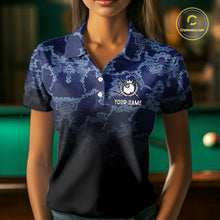 Load image into Gallery viewer, Black And Blue Camo American Flag 8 Ball Billiard Shirt For Women Custom Patriotic Pool Team Jersey TDM5037
