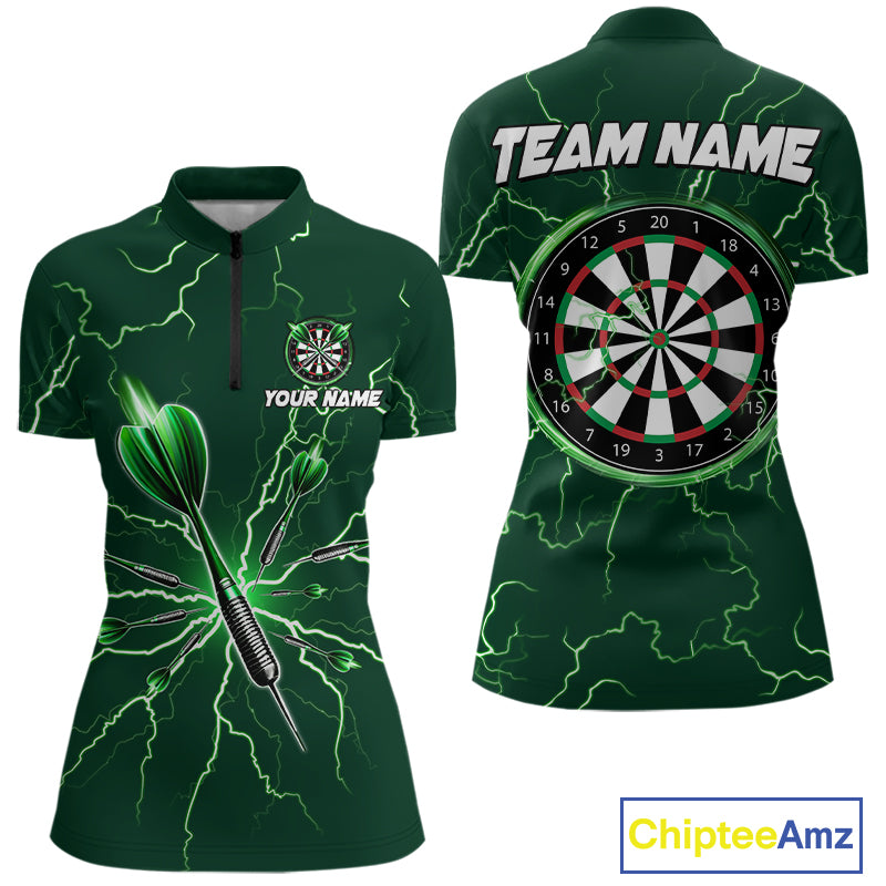 Green Darts Thunder Lightning 3D Dart Polo & Quarter Zip Custom Dart Shirts For Women Dart Jersey TDM3033