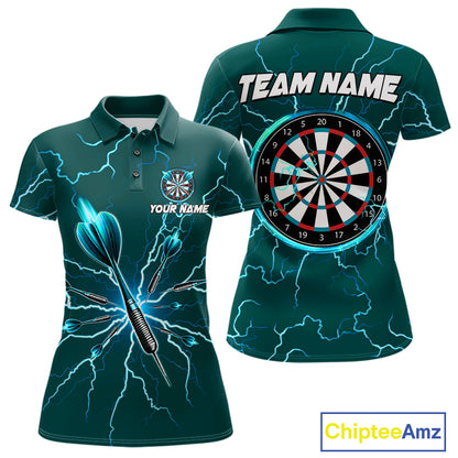 Turquoise Darts Thunder Lightning 3D Dart Polo & Quarter Zip Custom Dart Shirts For Women Dart Jersey TDM3032