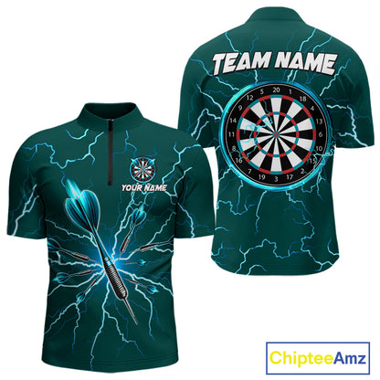 Turquoise Darts Thunder Lightning 3D Dart Polo & Quarter Zip Custom Dart Shirts For Men Dart Jersey TDM3032