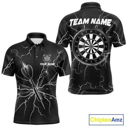 Black Darts Thunder Lightning 3D Dart Polo & Quarter Zip Custom Dart Shirts For Men Dart Jersey TDM3034
