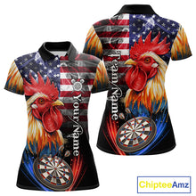 Load image into Gallery viewer, American Flag Smoke Rooster Darts Shirt For Women Custom Patriotic Darts Jersey Team Polo, 1/4 Zip TDM5257